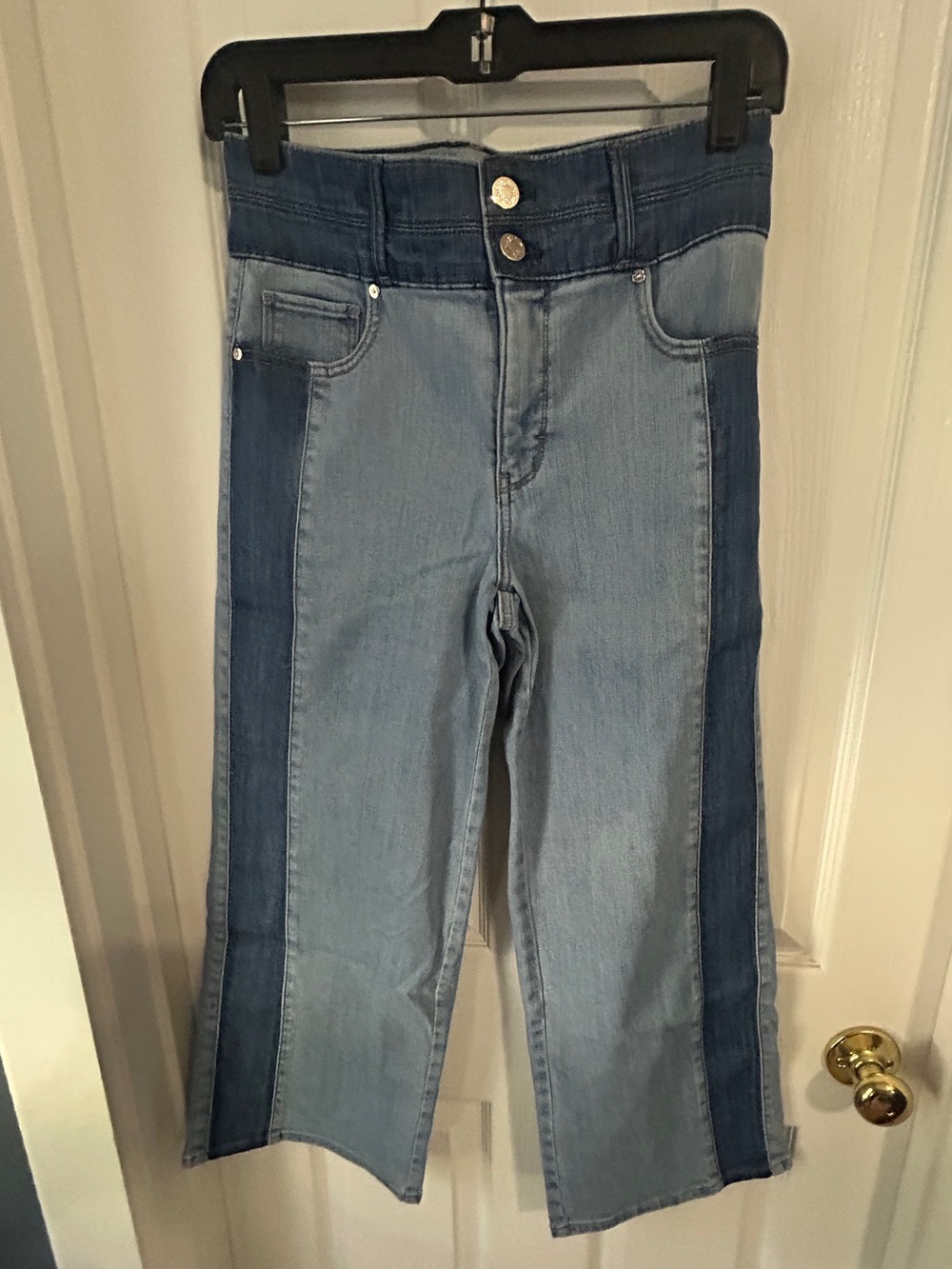 White House Black Market Two-Tone Blue Flare Jeans